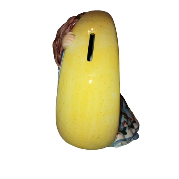 FITZ AND FLOYD COIN PIGGY BANK MOONBEAMS ANGEL MOON STARS CERAMIC YELLOW BLUE - Picture 3 of 6